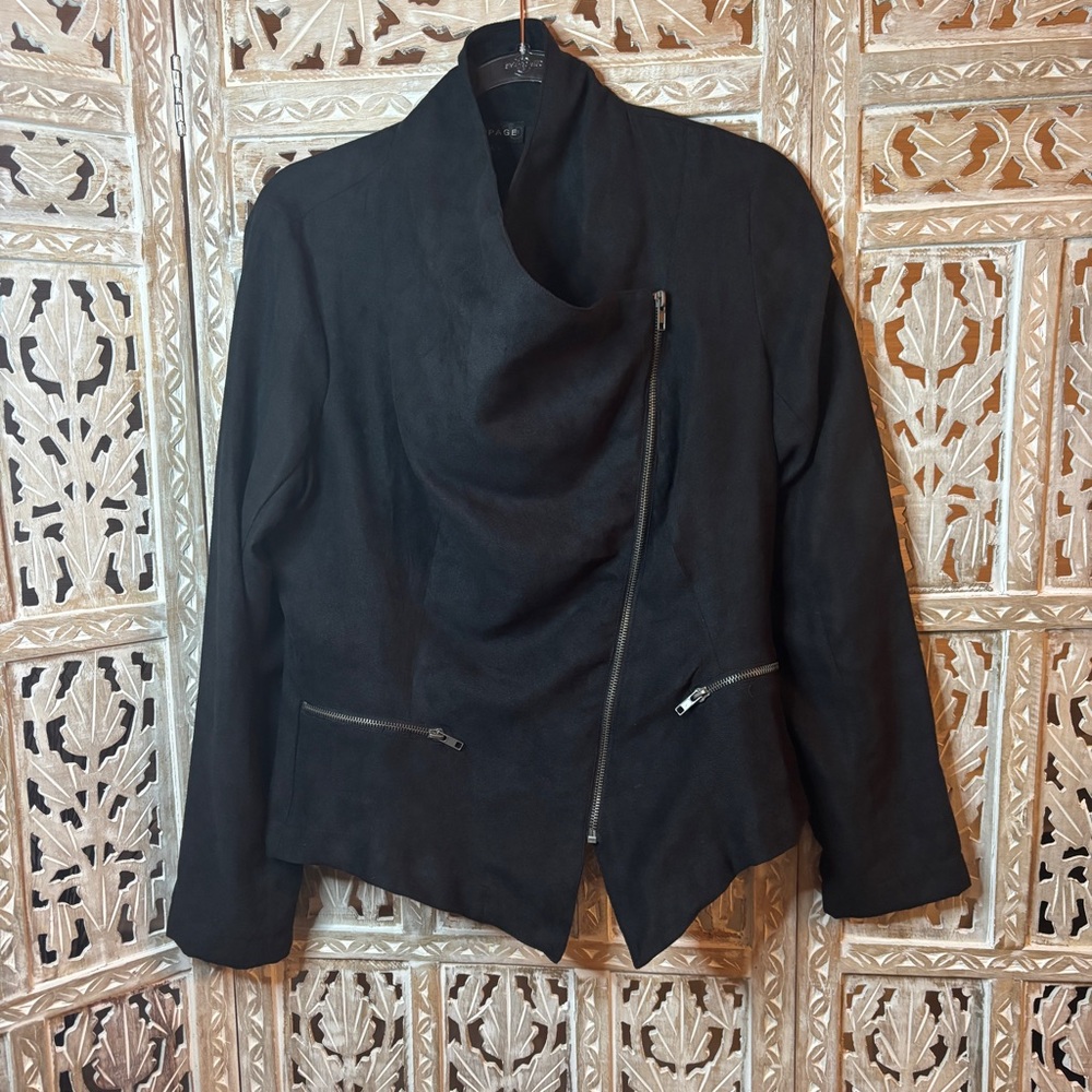 Vintage Y2K Rampage Black lightweight Faux Suede Asymmetric Zip Moto Jacket